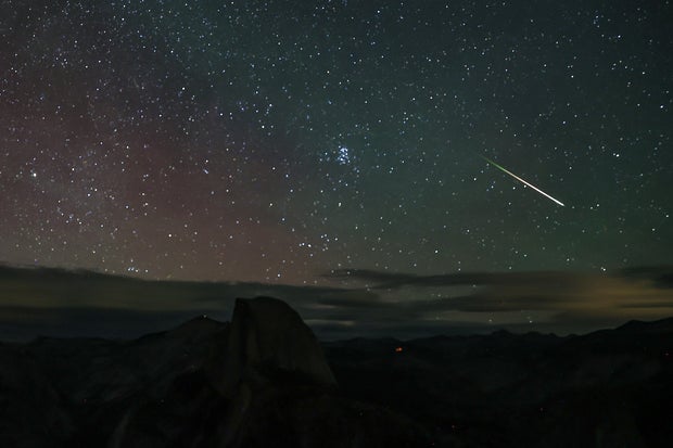 Perseid meteor showers captured in Yosemite National Park of California 