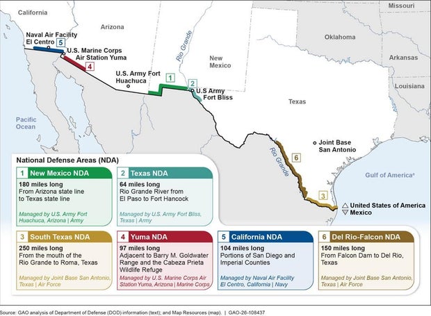Justice Department grants military broader authority to detain migrants at border WTX News A map from the Government Accountability Office showing