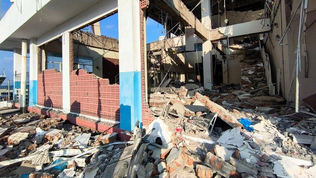 A heavily-damaged building at L. Say port following an earthquake in Maumere, Sikka, East Nusa Tenggara province 