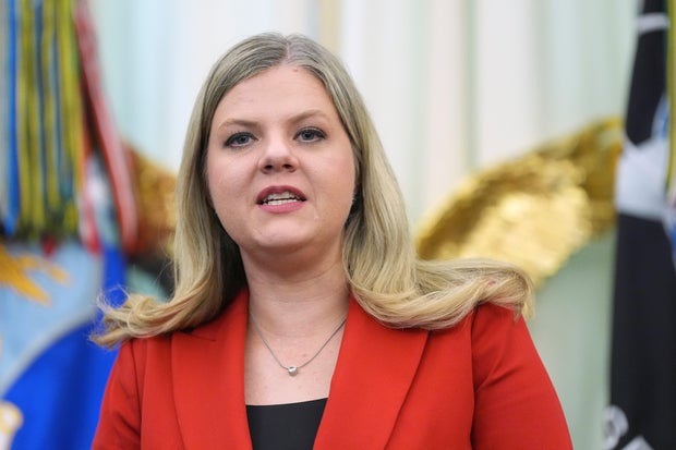 Heidi Overton, deputy director of the White House Domestic Policy Council, speaks about an executive order on vaccines on Monday, Aug. 10, 2026, in the Oval Office.