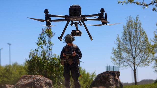 A soldier from the U.S. Army pilots a drone in an exercise in Hohenfels, Germany, on Thursday, April 30, 2026. 