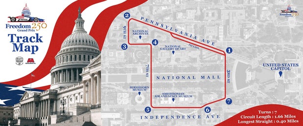 A map shows the track for the IndyCar race in D.C. 