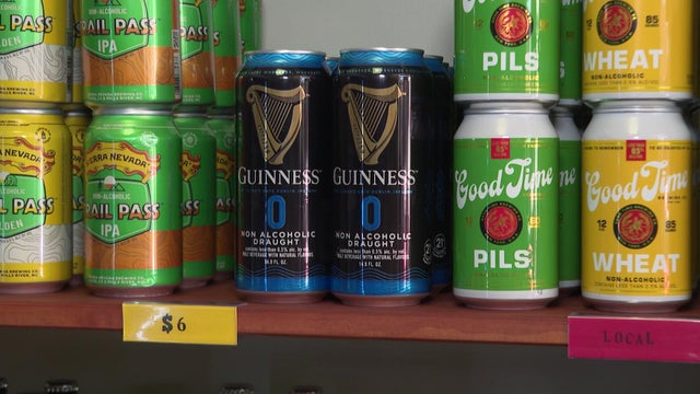 Non-alcoholic beer on shelves 