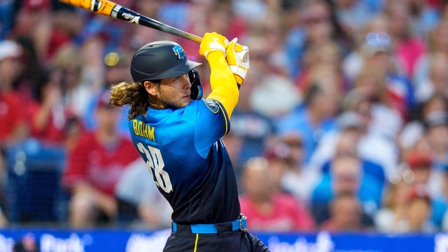 Alec Bohm hits during a game against the Cardinals in Philadelphia 