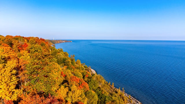 Lakeshore of Lake Ontario in autumn, with beautiful color 