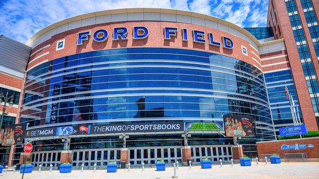 Exterior architecture of Ford Field, a sports venue in the 