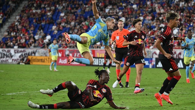 Cavan Sullivan #6 of the Philadelphia Union watches his shot go in for a goal during the second half against Red Bull New York at Sports Illustrated Stadium on August 29, 2026 in Harrison, New Jersey. 