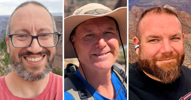 From left, John Giusti, Timothy Allen Smith and Brent Rosencranz died in the flash flooding in the Grand Canyon. 