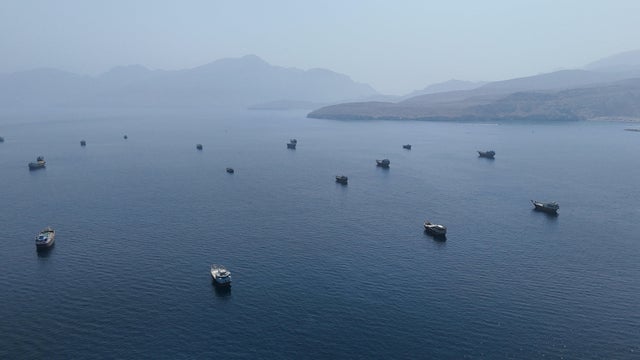 FILE PHOTO: A drone view shows vessels near the Strait of Hormuz, as seen from Musandam 