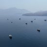 FILE PHOTO: A drone view shows vessels near the Strait of Hormuz, as seen from Musandam 