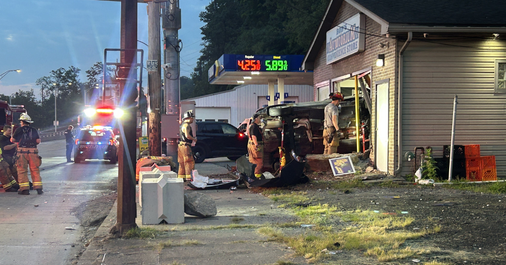 cbsnews.com - Patrick  Damp - Vehicle crashes into gas station near Kennywood Park, Route 837 shut down
