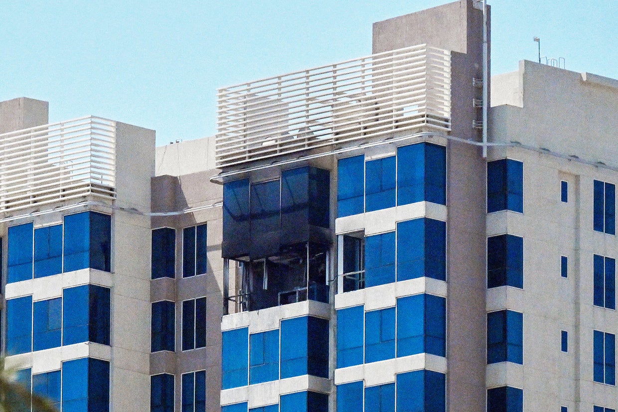 Damage to a residential building after an Iranian drone attack, according to Kuwaiti authorities, is seen in Kuwait City on September 3, 2026.