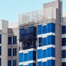 Damage to a residential building following what Kuwaiti authorities said was an Iranian drone attack is seen in Kuwait City, Sept. 3, 2026. 