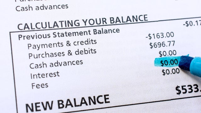 Credit card statement showing no interest or fees on Balance 