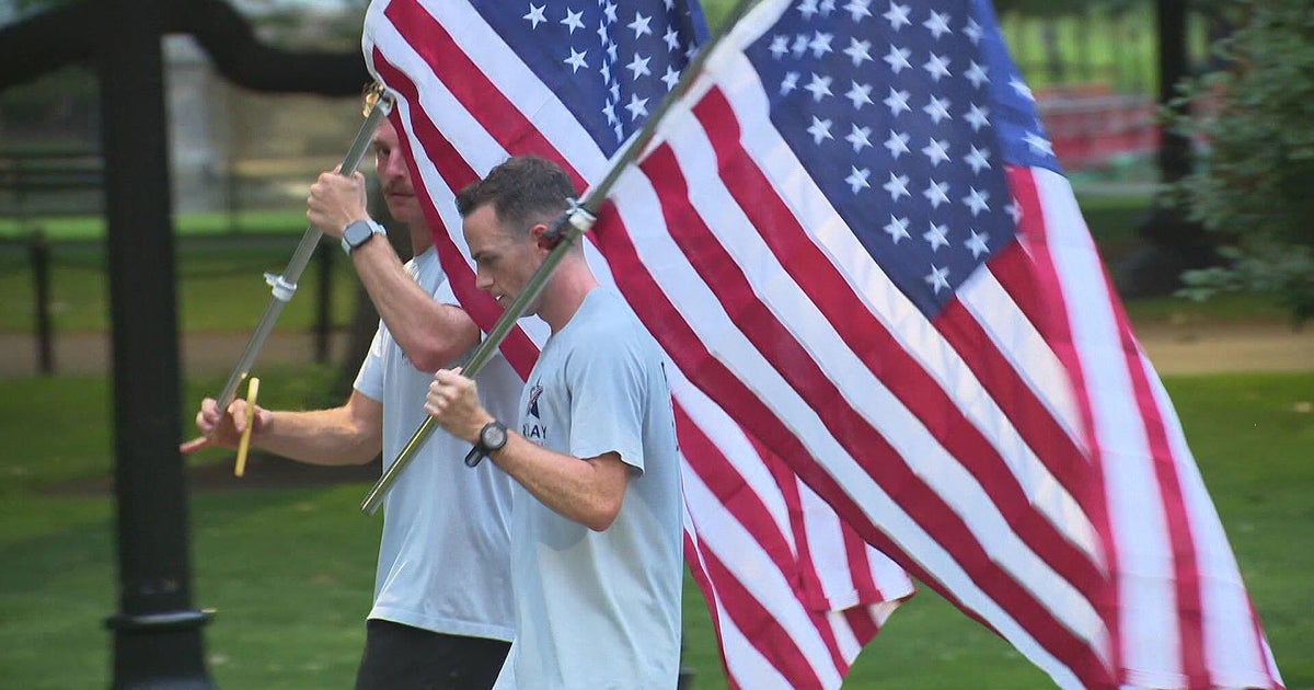 Runners carrying American flags from Boston to NYC to 
