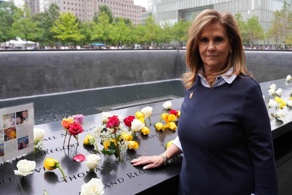 Terry Strada, national chair of the group 9/11 Families United, stands by the 9/11 memorial 25 years after the attacks, Sept. 11, 2026, in New York.