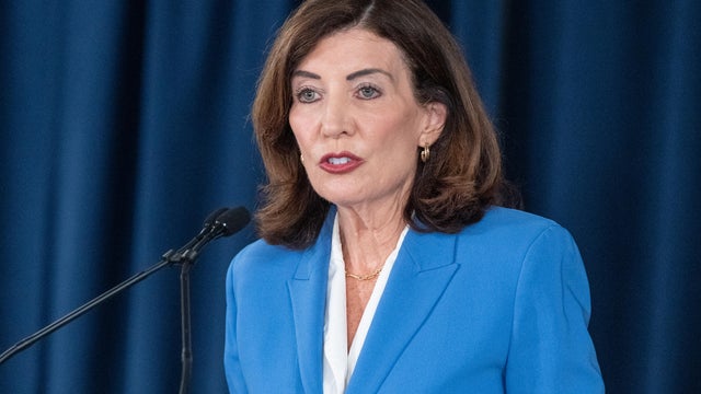 Governor Kathy Hochul speaks to the media to demand the 