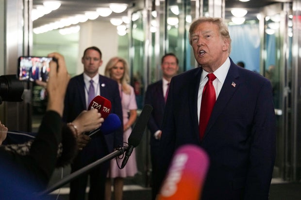 President Trump speaks to reporters as he arrives to attend the 81st United Nations General Assembly at U.N. headquarters in New York City, Sept. 22, 2026.