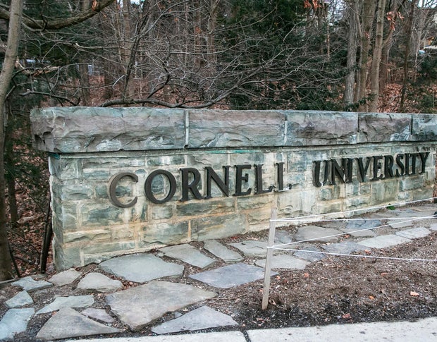 A Cornell University sign is seen on the Ivy League school's campus, Jan. 14, 2022, in Ithaca, N.Y.