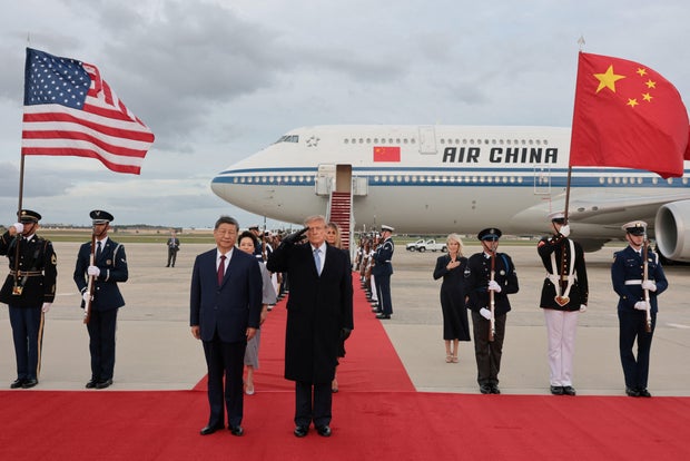 US President Donald Trump welcomes China's President Xi Jinping at Joint Base Andrews