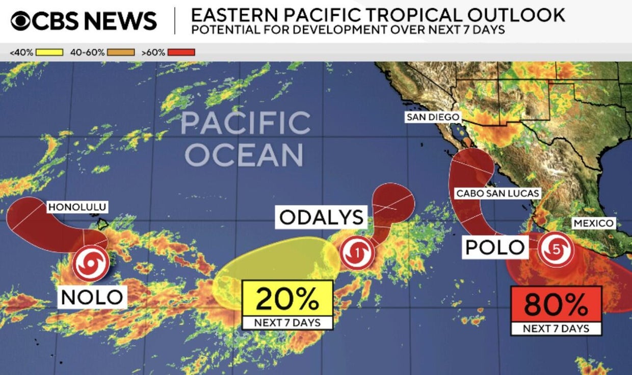 Pacific weather map showing forecast for storms Nolo and Polo