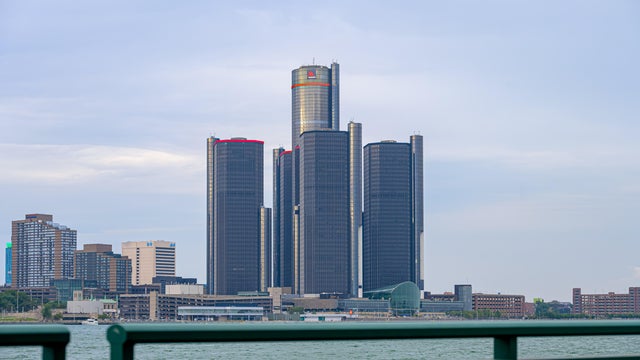Detroit Renaissance Center viewed across the Detroit River 