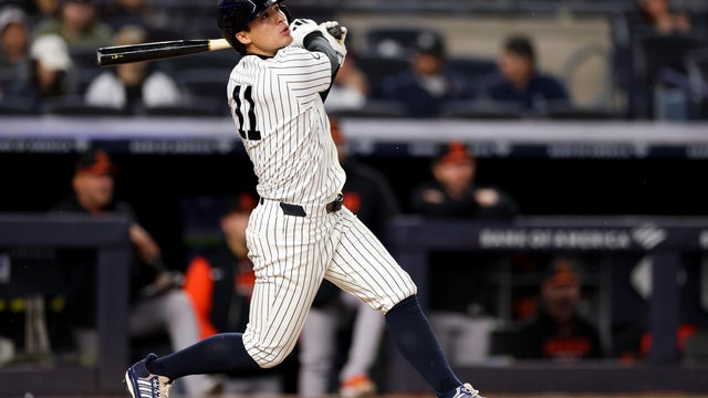 Anthony Volpe #11 of the New York Yankees hits a two-run double during the sixth inning against the Baltimore Orioles in game two of their doubleheader at Yankee Stadium on September 25, 2026 in New York City. 