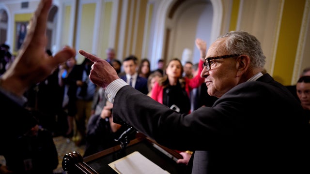 Senate Minority Leader Chuck Schumer takes a question from a reporter following a Democratic policy luncheon at the U.S. Capitol on Sept. 29, 2026. 
