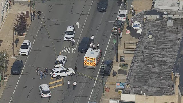 Chopper image of ambulance and police at the scene of a shooting in the Mayfair section of Northeast Philadelphia 