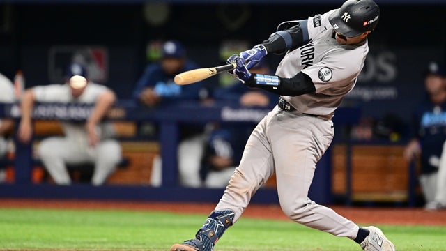 Austin Wells #28 of the New York Yankees hits a double against the Tampa Bay Rays during the eighth inning in game one of the American League Division Series at Tropicana Field on October 03, 2026 in St Petersburg, Florida. 