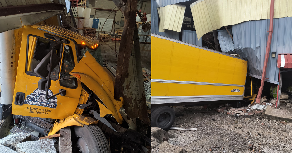 Box truck slams through the side of Ambridge distribution business