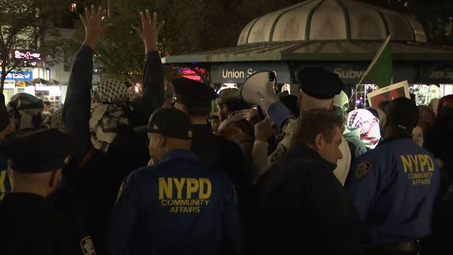 NYPD amidst demonstrators in Union Square 