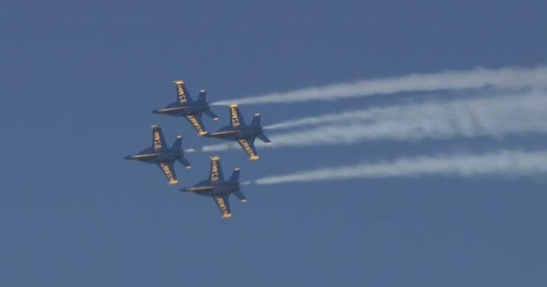 Blue Angels roar back over San Francisco after weather conditions ...