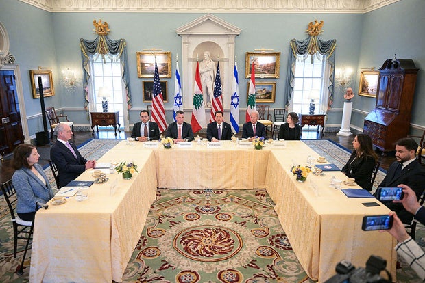 Secretary of State Marco Rubio speaks during a meeting with Lebanese Ambassador Nada Hamadeh Moawad and Israeli Ambassador Yechiel Leiter at the State Department on April 14, 2026.