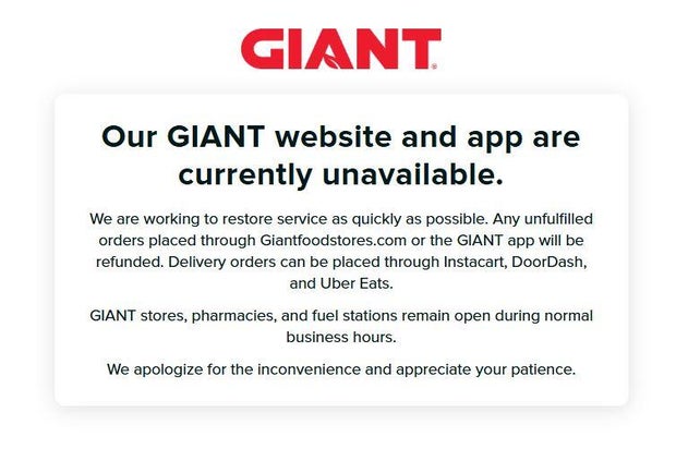 Cyberattack on Giant Food Stores' parent company impacting stores in our area 