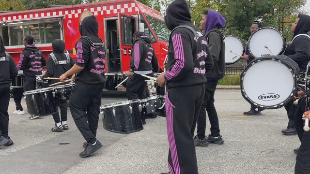 A drumline performs at a community festival in Southwest Philadelphia 