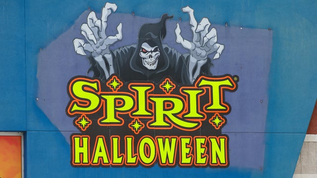The Spirit Halloween logo is seen on the outside of a former 
