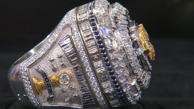 A side view shows details of the Knicks NBA championship ring. CBS News