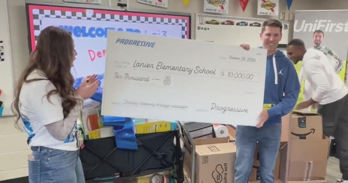 NASCAR's Denny Hamlin surprises metro Atlanta teacher - CBS Atlanta