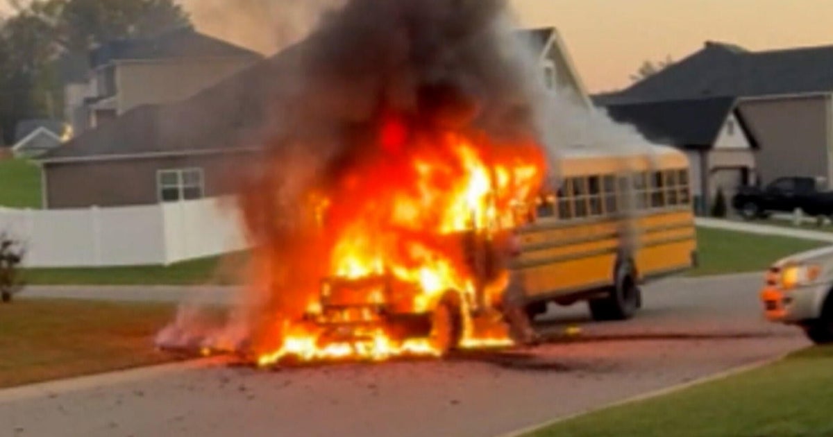 Indiana school bus driver gets children out of bus just before it goes up in flames