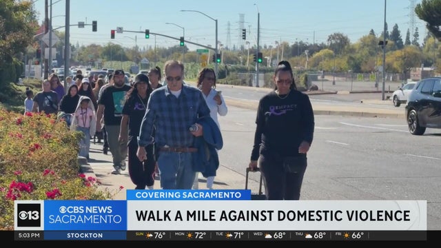 Dozens gather to walk a mile in Sacramento County to raise awareness about domestic violence