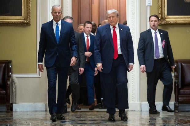 Thune and President Trump on their way to the lunch meeting on June 24, 2026.