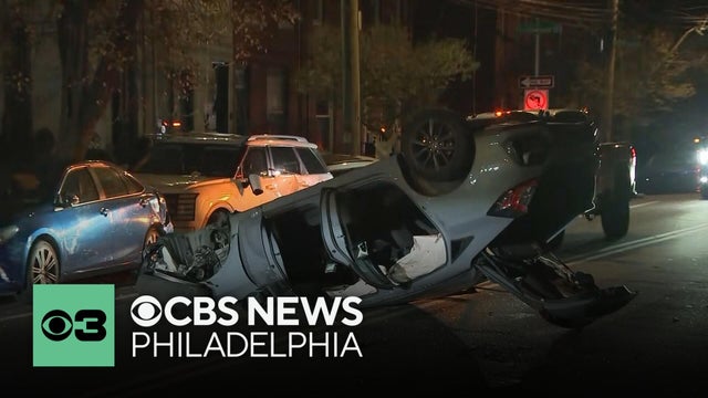 Possibly stolen Honda flips over in Philadelphia's Fairmount neighborhood, police say