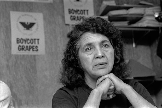 United Farm Workers' leader Dolores Huerta awaits results from a San Francisco Police Commission hearing on officers' actions at a 1988 rally, at the UFW headquarters in San Francisco on March 8, 1989. 