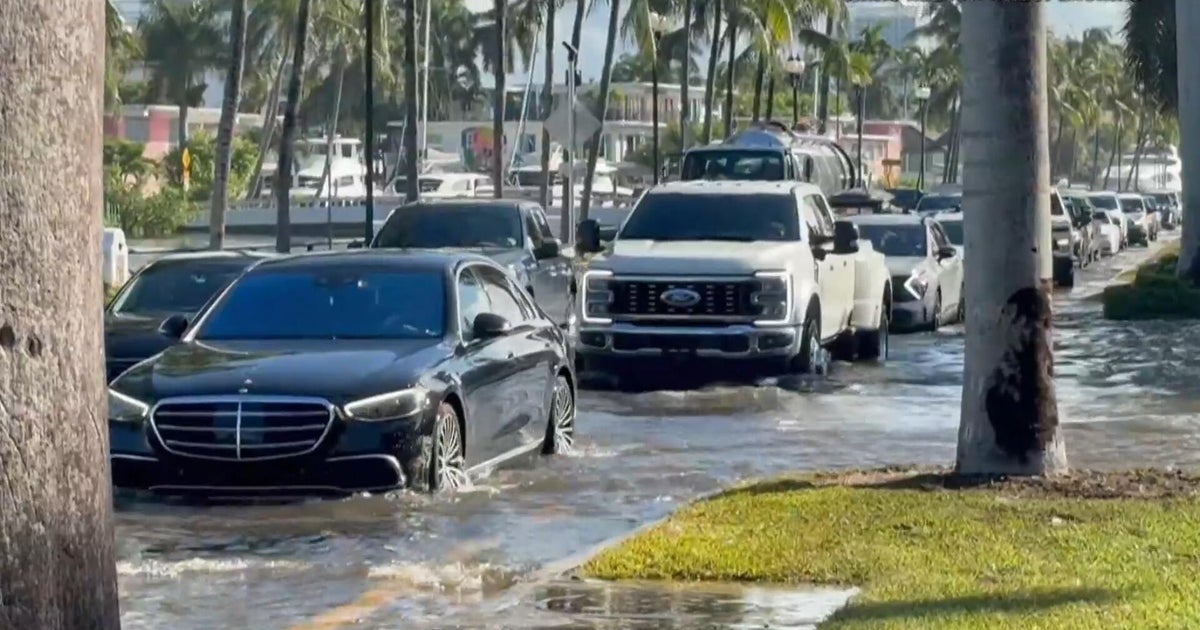 Cars struggle to get through as flooding rises due to king tides in Florida, California