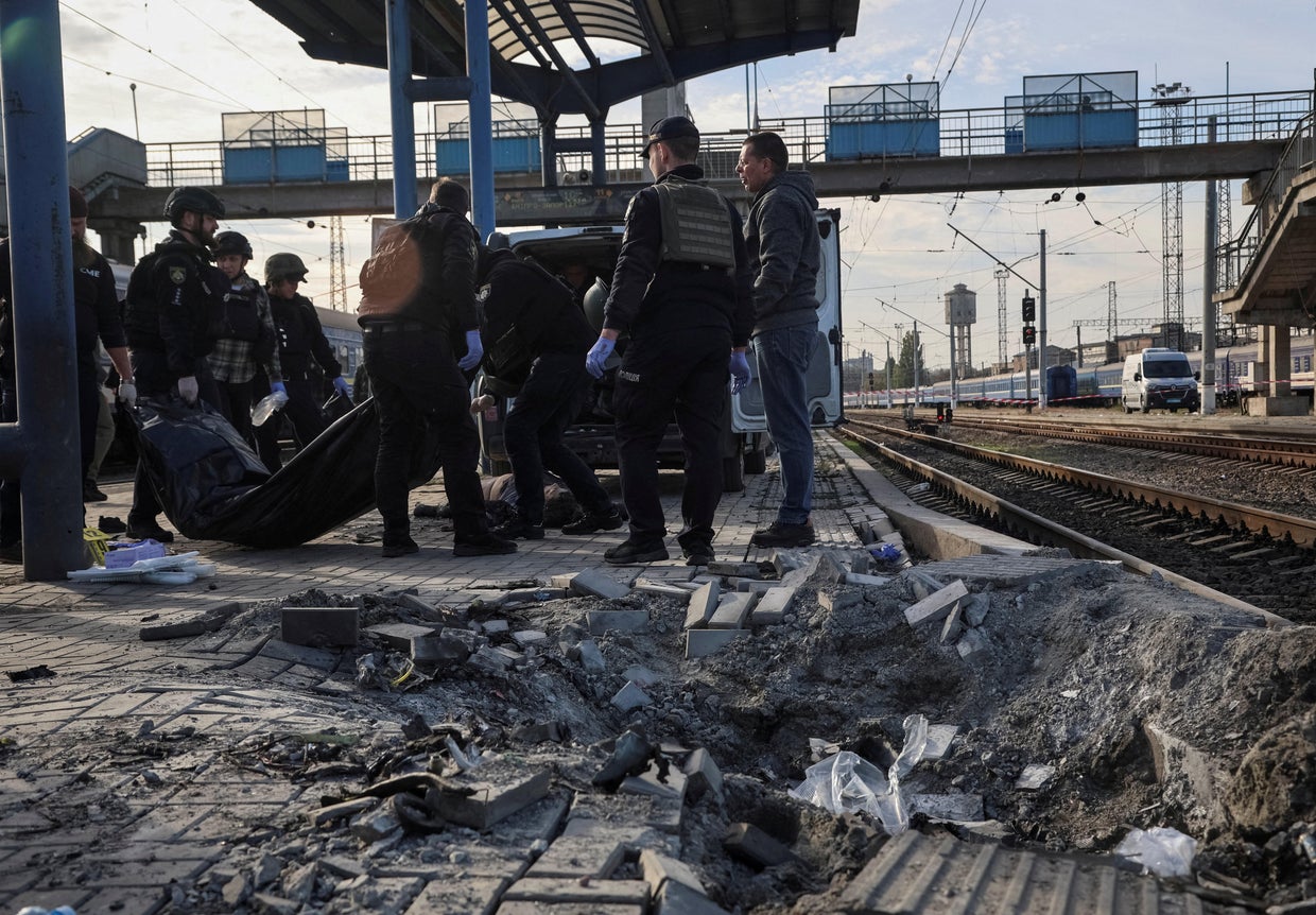 Aftermath of a Russian drone strike on a railway station in Dnipro