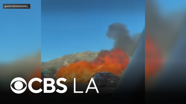 2 CHP officers injured when car explodes on 215 Freeway in Riverside